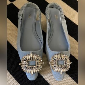 Zara pointed flat jeans slingbacks